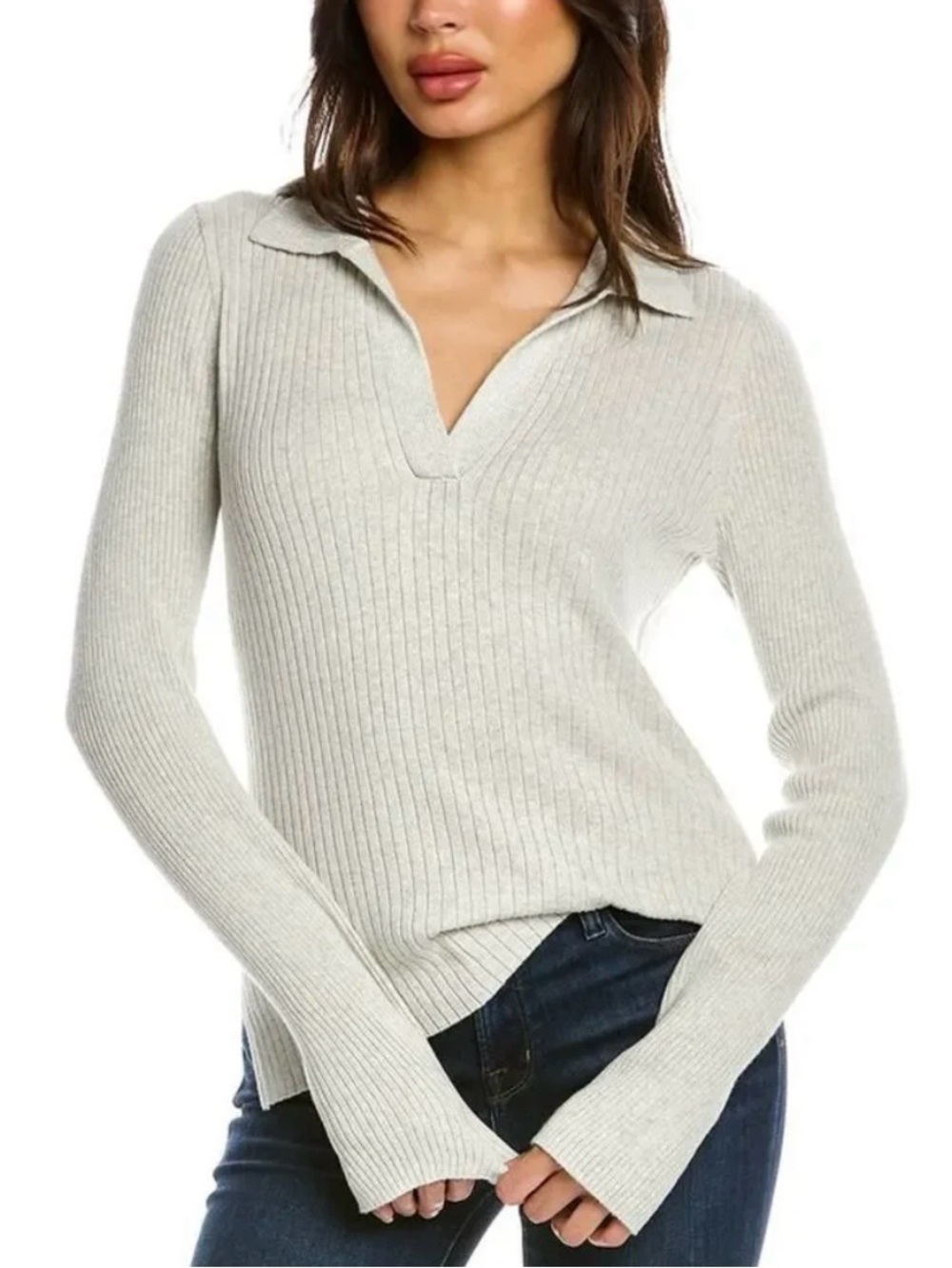ALEX MILL Loretta Polo Women’s Sweater 100% Cotton Long Sleeve Gray Size L